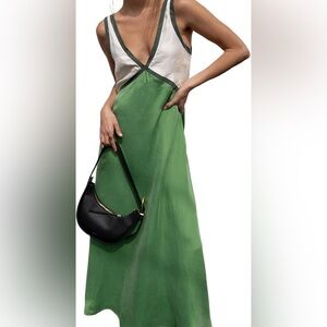 Green and Cream Striped Sleeveless Dress